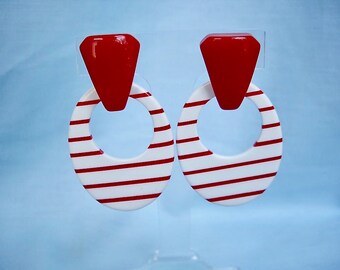 Vintage Red and White Striped Earrings