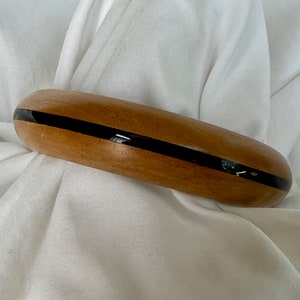 Vintage Wood Bangle with Black Stripe