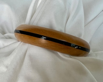 Vintage Wood Bangle with Black Stripe