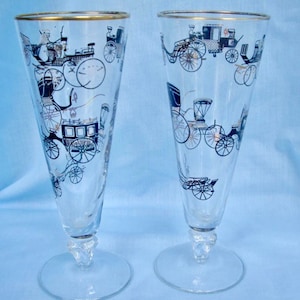 Two Vintage Tall Antique Automobile Pilsner Glasses