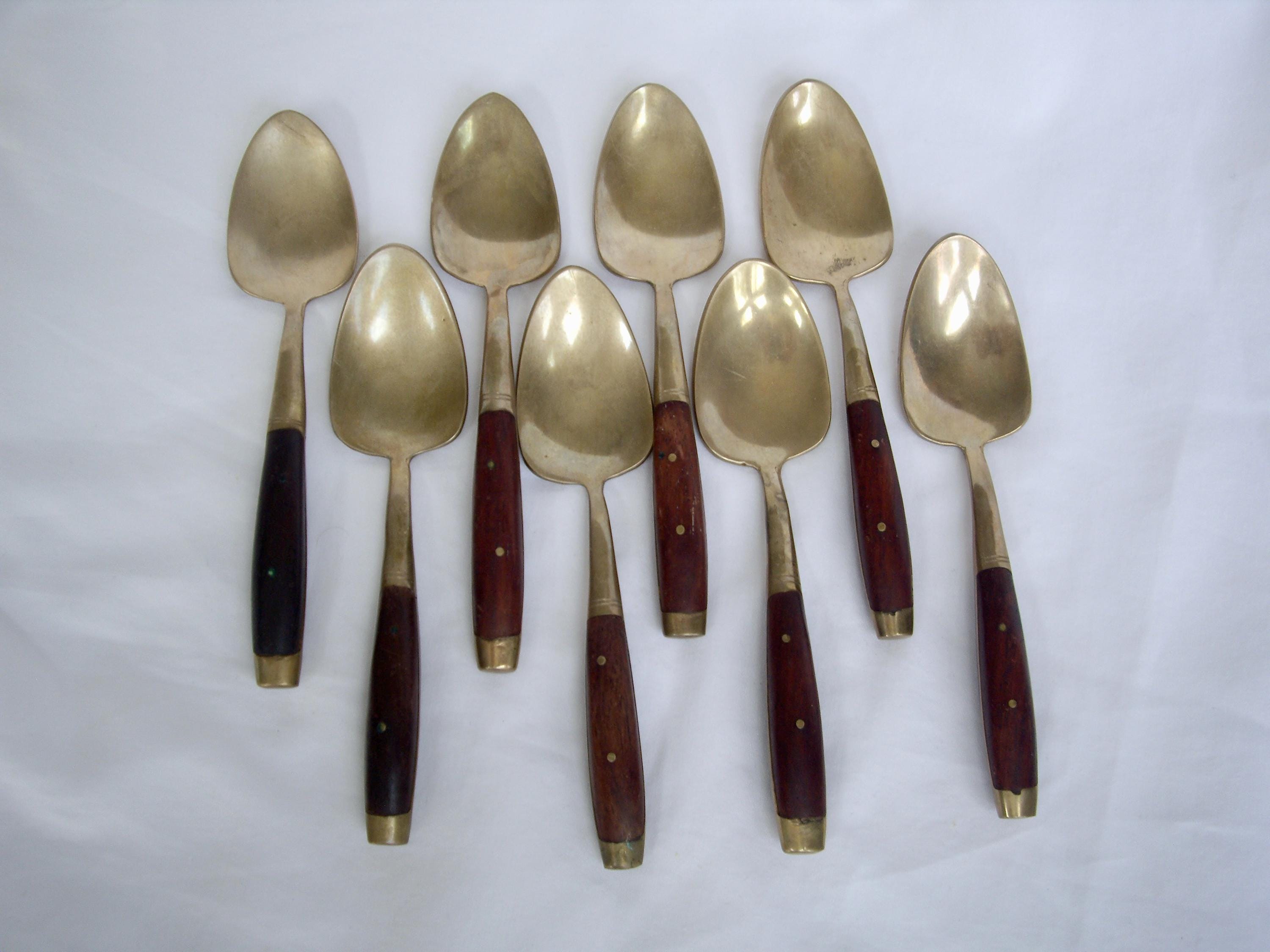 Eight Vintage Thailand Brass and Wood Handle Spoons - Etsy