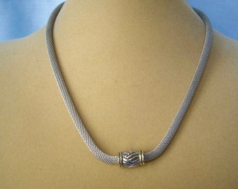 Vintage Silver Tone Rope Style Choker Necklace With Focal Bead/Clasp