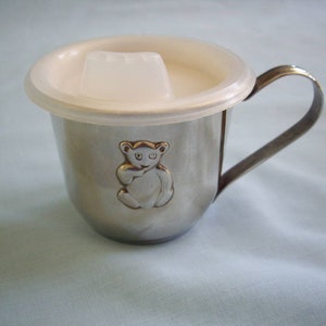 ON SALE Vintage Silver Teddy Bear Baby Cup