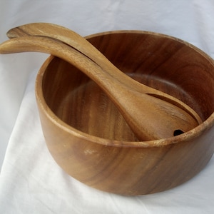 Vintage Wood Salad Bowl and Matching Servers