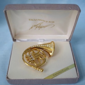 Vintage Crystal and Gold Trumpet Pin