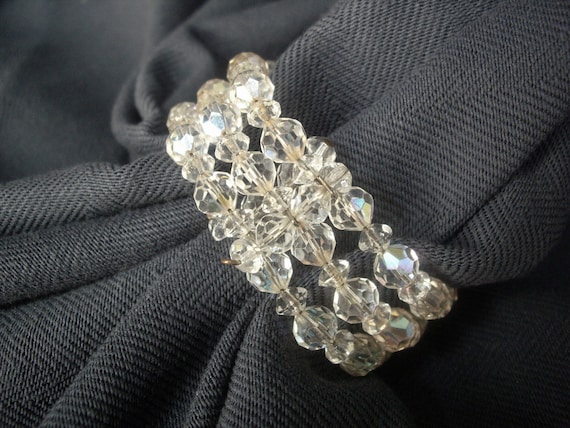 Vintage Clear AB Crystal Memory Wrap Bracelet - image 1