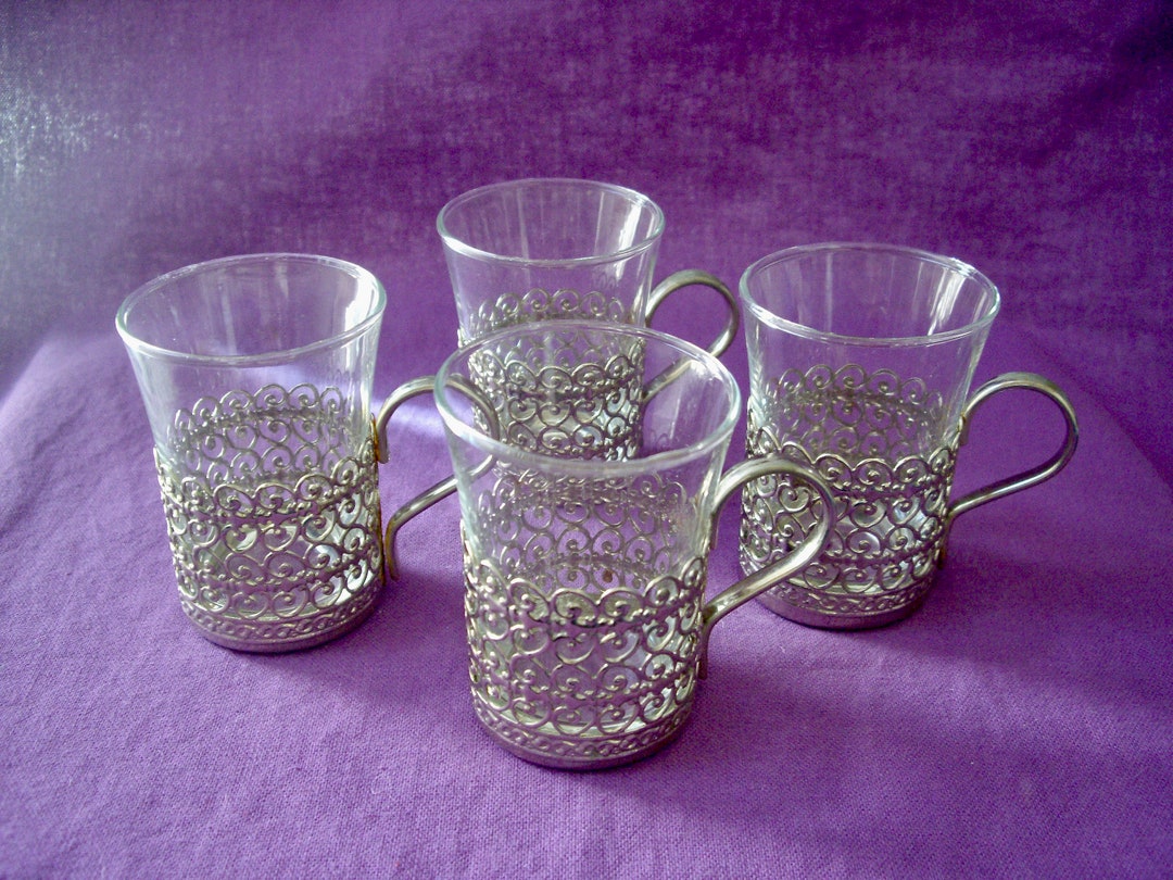 Four Vintage Irish Coffee Mugs in Silver Metal Holders Etsy