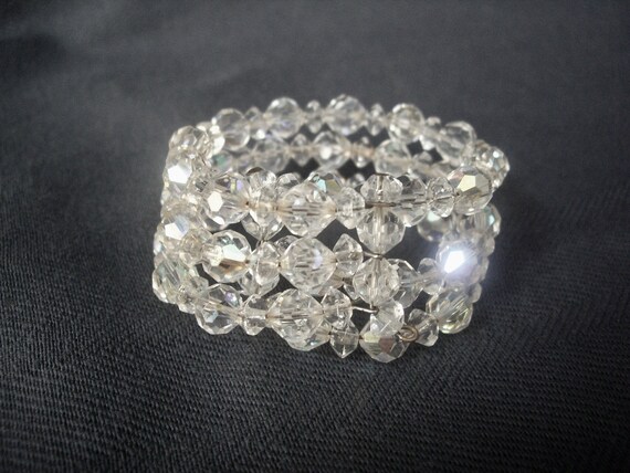 Vintage Clear AB Crystal Memory Wrap Bracelet - image 2