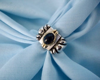 Vintage Silver, Gold and Black Stone Ring