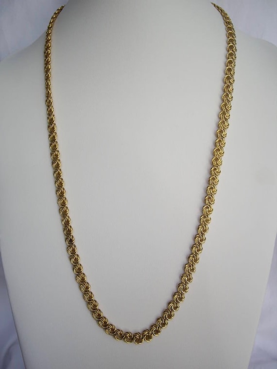 Vintage Continuous Loop Gold Tone Byzantine Chain Nec… Gem