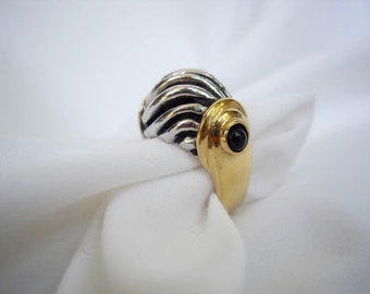 Vintage Black, Silver and Gold Domed Ring