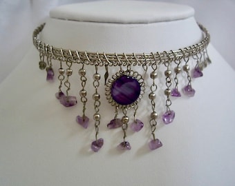 ON SALE Vintage Purple Stone and Silver Choker Necklace