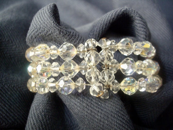 Vintage Clear AB Crystal Memory Wrap Bracelet - image 6
