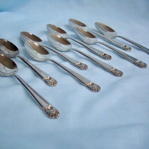 Nine Vintage Silver Plated 1847 Rogers Brothers Eternally Yours Demitasse Spoons