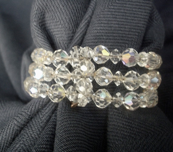 Vintage Clear AB Crystal Memory Wrap Bracelet - image 8