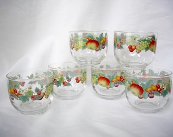 Six Vintage Fruit Motif Juice Glasses