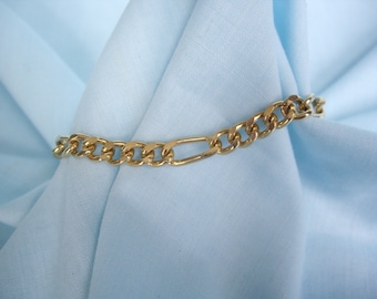 Gold Tone Vintage Figaro Chain Bracelet