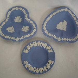 ON SALE Set of Three Vintage Blue Wedgwood Ashtrays