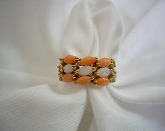 ON SALE Vintage Coral, Opal and Diamond Ring