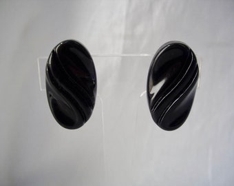 Vintage Oval Black Plastic Post Earrings