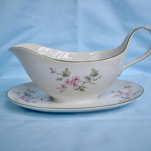 Vintage Hutschenreuther Floral Gravy Boat with Attached Plate