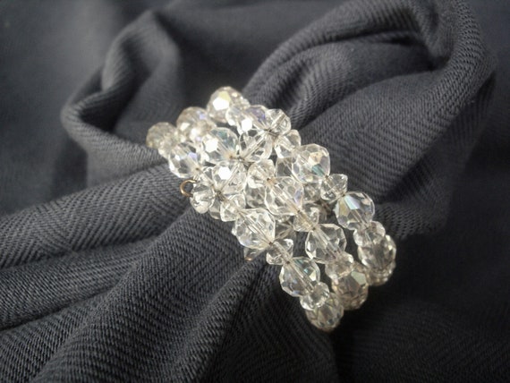 Vintage Clear AB Crystal Memory Wrap Bracelet - image 5