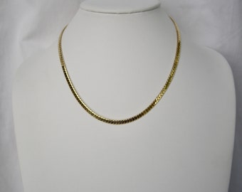 Vintage Gold Tone Flat Herringbone Necklace