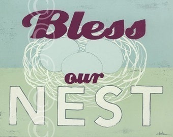 word art print - Bless Our Nest - retro style sign art