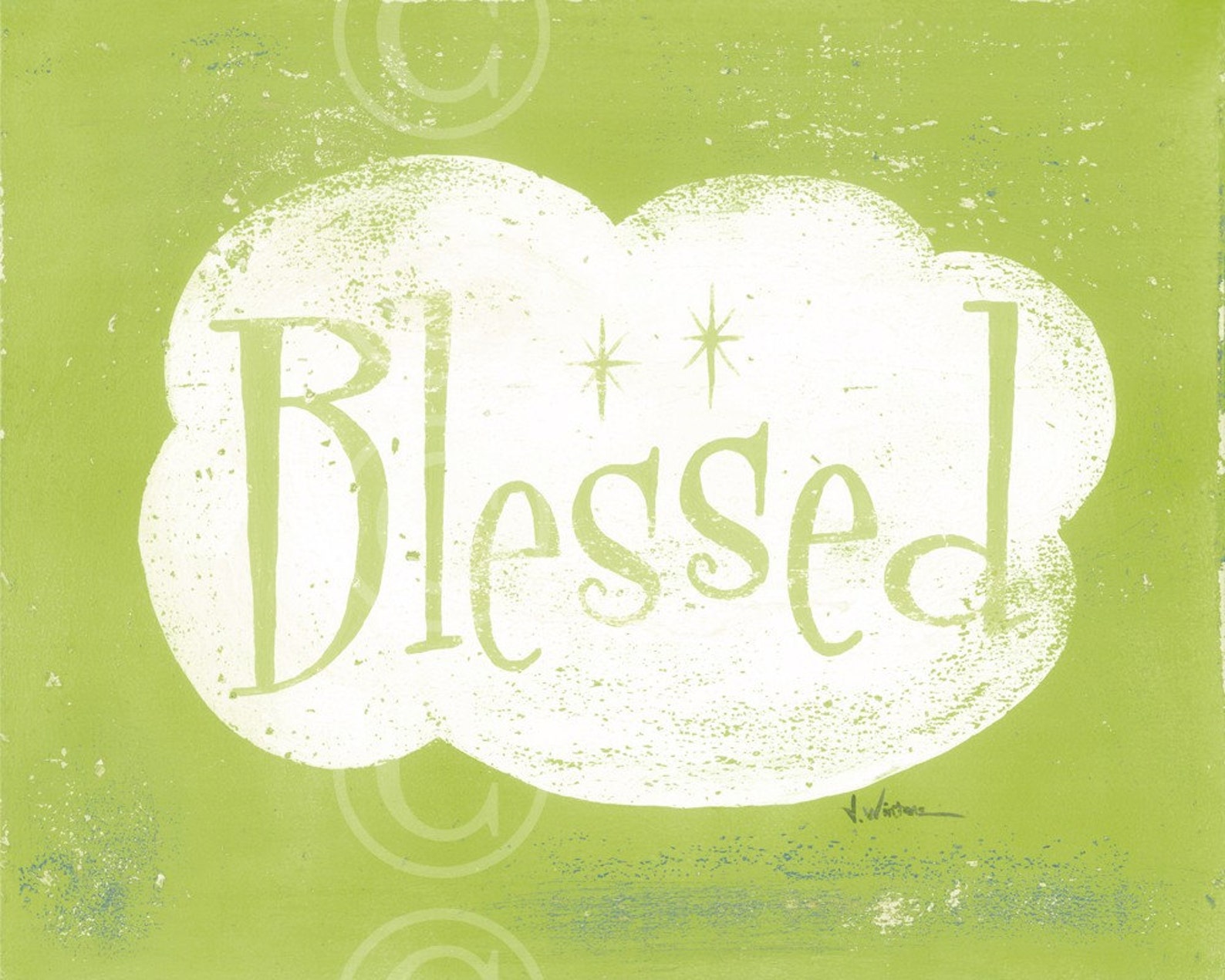 BLESSED Word Art Fine Art Print 8x10 LIME GREEN Etsy