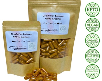 Circulation Balance Capsules 500 mg | Turmeric, Cayenne & Black Pepper Blend | Traditional Spice Formula | 30–120 Count