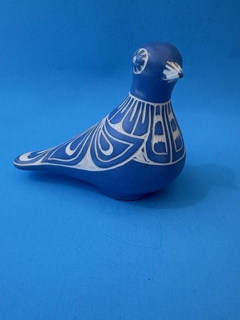 Lot of 2 - Vintage Signed Pablo Zabal Chile Pottery Blue