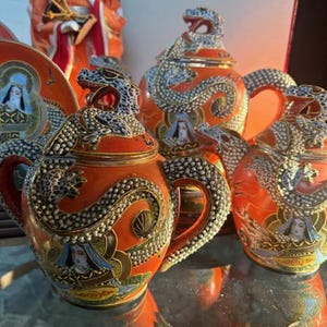 Orange Tea Set With Dragon Japan - Etsy