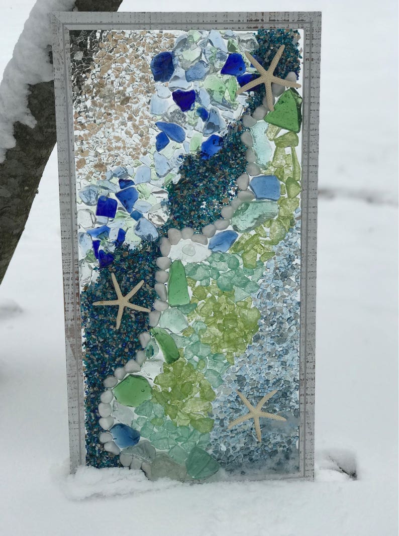 Mosaic Coastal Window mixed media sea glass mosaic Glass Art Etsy