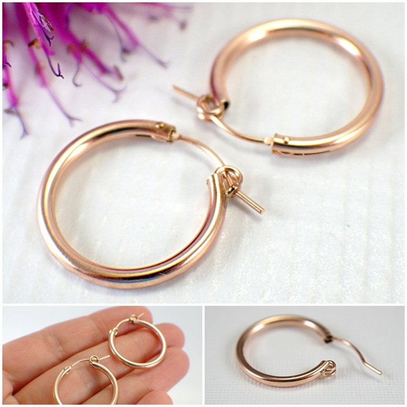 22mm 14k rose gold filled hoop earrings medium size .875 inch Etsy