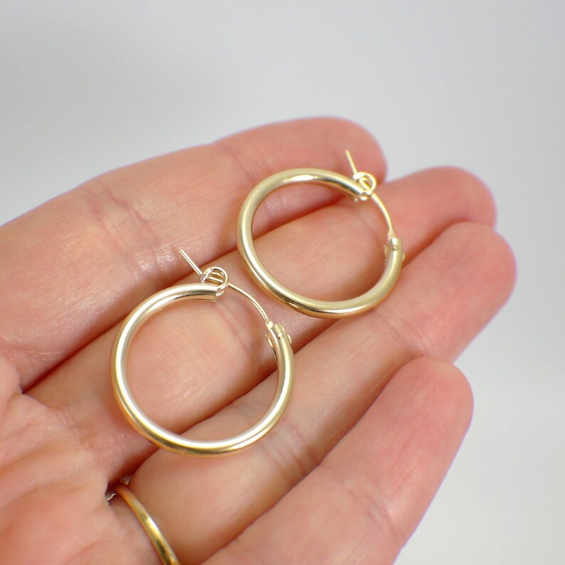 22mm 14k yellow gold filled hoop earrings medium size .825 | Etsy