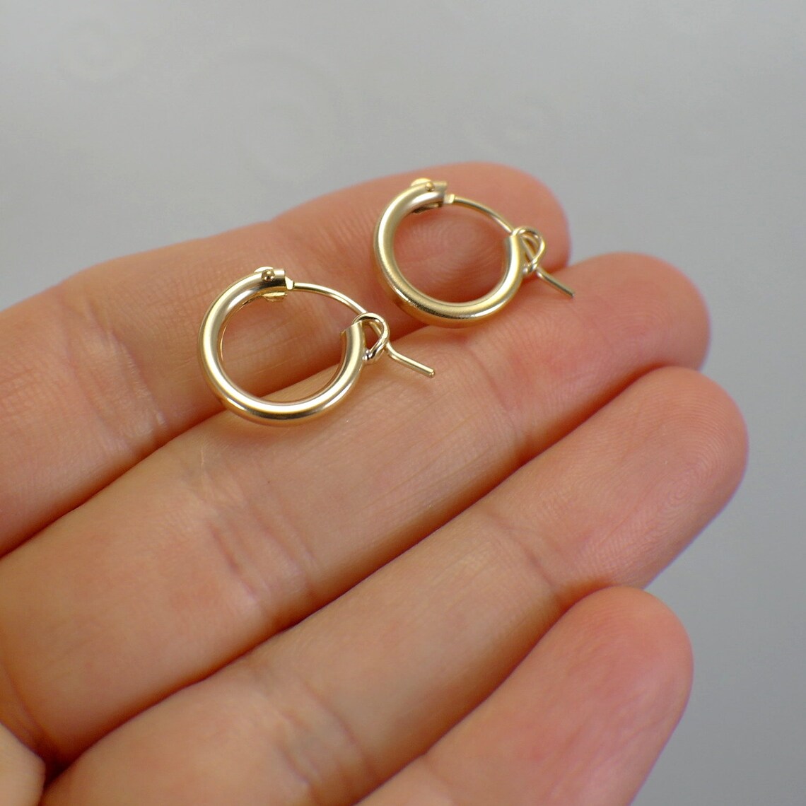 13mm tiny hoop earrings 14k gold filled half inch hollow tube Etsy