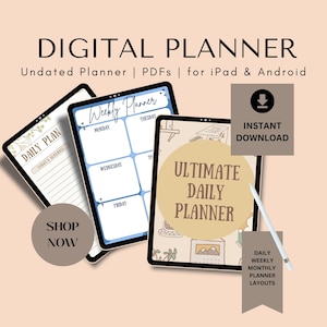 Digital Planner Undated Daily Weekly Monthly Journal 2024 2025 iPad & Android Planner