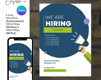 SJABLOON, wervingsflyer, aankondiging voor vacature, Social media/Instagram Story & Post, Bewerkbaar in canva, Afdrukbaar, Instant download