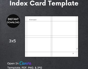 SJABLOON, indexkaart, formaat 3 x 5, flashcards, notitiekaarten voor studie en kantoor, bewerkbaar in canvas, afdrukbaar, herbruikbaar ontwerp, direct downloaden