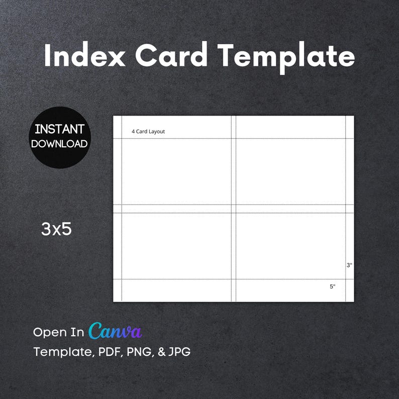 TEMPLATE, Index Card, Size 3x5, Flashcards, Note Cards for Study ...