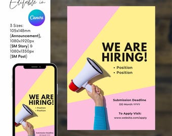 TEMPLATE, Hiring Flyer, Announcement For Job Opening, Social Media/Instagram Story & Post, Editable In Canva, Printable, Instant Download