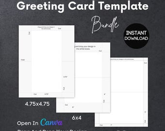 TEMPLATE, Greeting Card, Bundle, 3 Sizes, 4.75x4.75, 6x4, and 7x5, DIY Foldable Cards, Edit in Canva, Printable, Drag and Drop Your Design