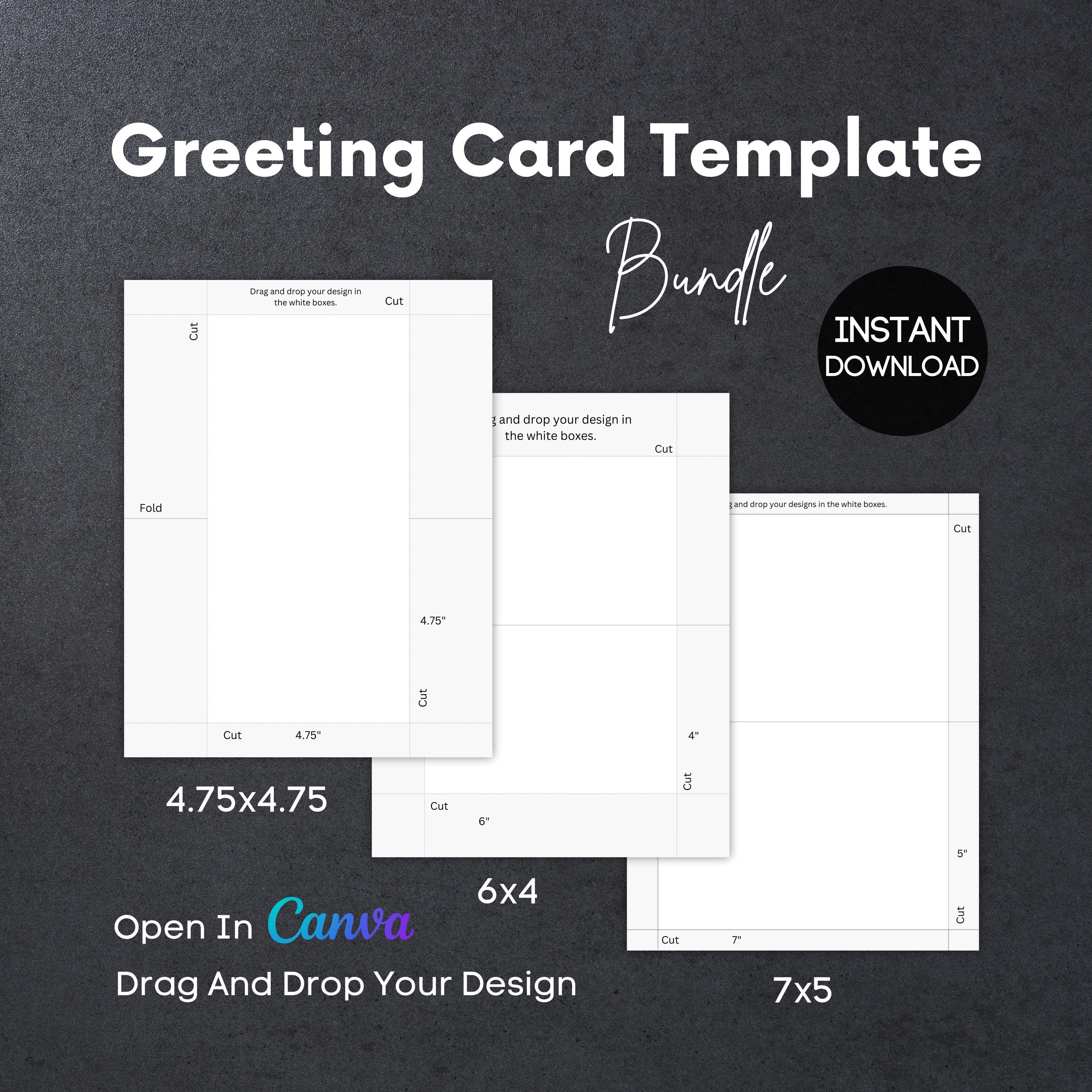 TEMPLATE, Greeting Card, Bundle, 3 Sizes, 4.75x4.75, 6x4, and 7x5, DIY Foldable Cards, Edit in Canva, Printable, Drag and Drop Your Design
