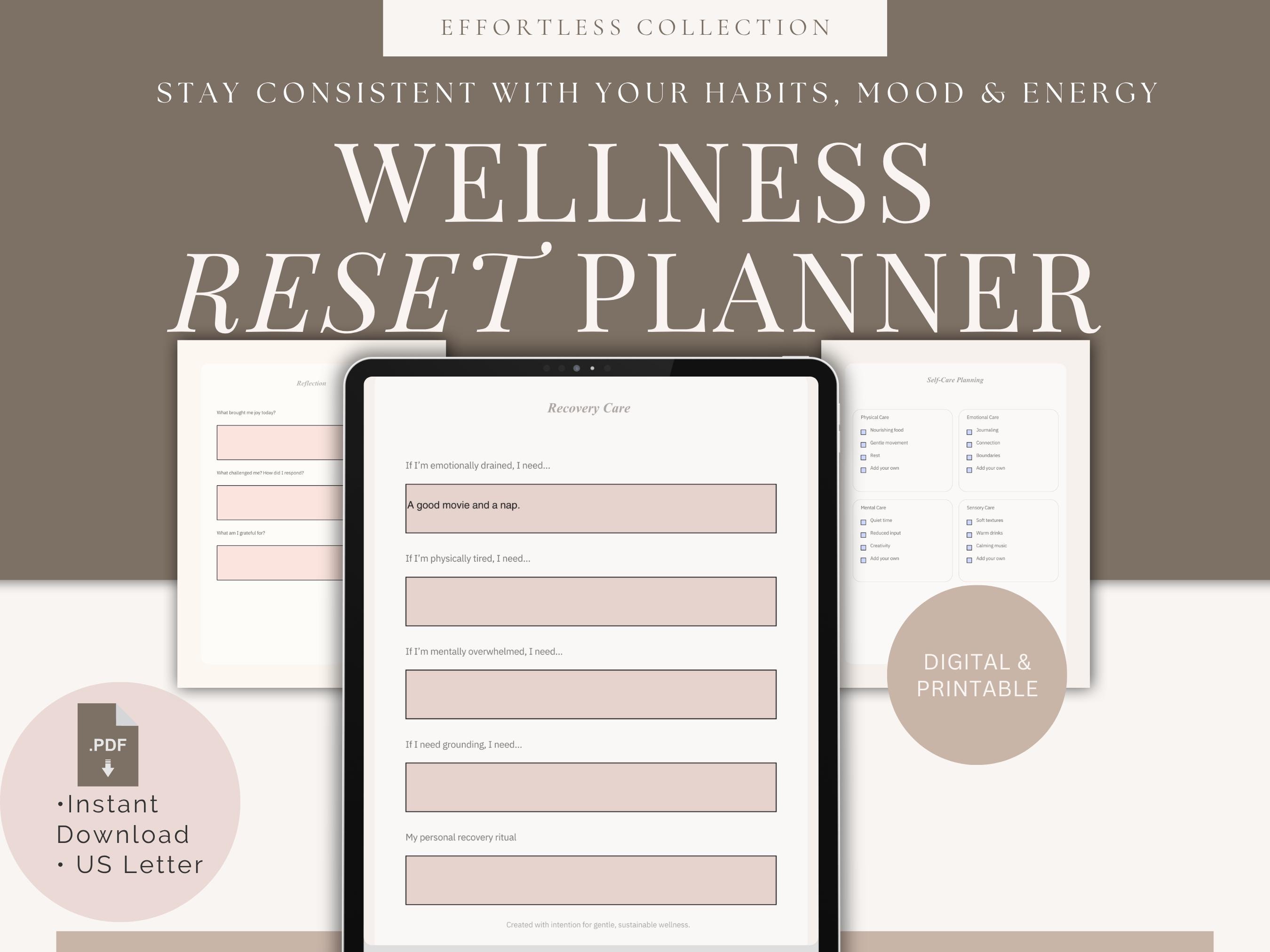 Wellness Reset Planner Printable | Self-care Journal PDF | Daily Mind ...