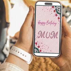 Tarjeta animada de Feliz Cumpleaños Mamá. Tarjeta digital. Descarga instantánea. Tarjeta para mamá.