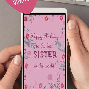 Tarjeta animada de Feliz Cumpleaños para Hermanas. Descarga instantánea. Tarjeta digital.