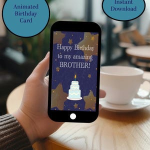 Tarjeta de Feliz Cumpleaños a mi Hermano, Descarga Digital. Saludos de Cumpleaños, Descarga Instantánea, Tarjeta Animada