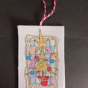Embroidered Christmas Ornament, Christmas tree in pot topped with a star.
