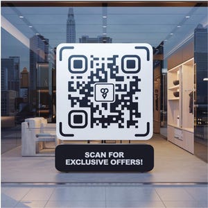 May include: A white square with a black QR code and the text "SCAN FOR EXCLUSIVE OFFERS!" printed on a black rectangle below the square.