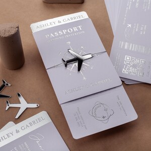 Passport Wedding Invitation, Boarding Pass Invite, White and Silver Foil, Destination Wedding, Passport-Style Invite
